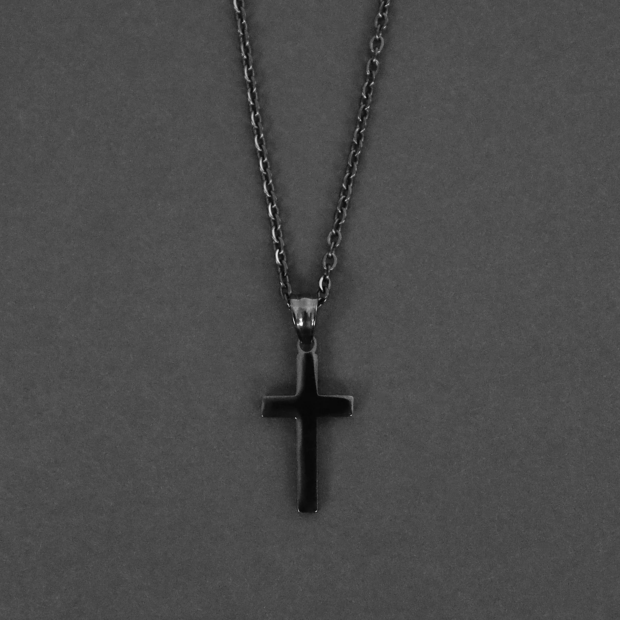 Modern Cross Necklace  - Black