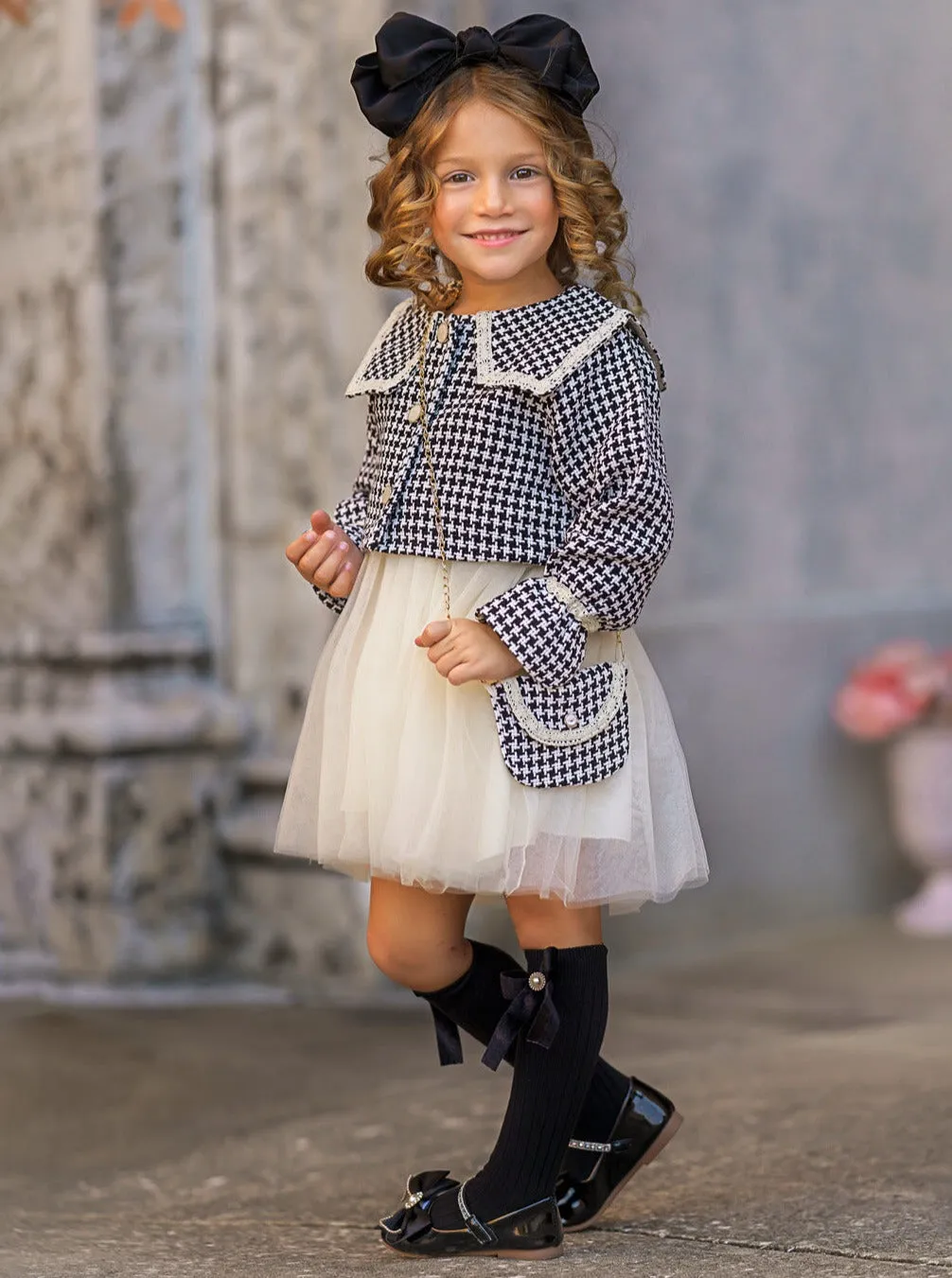 My Classy Girl Black Houndstooth Blazer and Dress Set