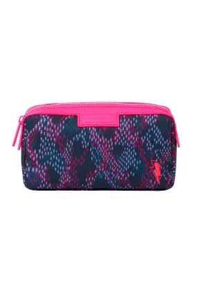 Navy with Pink and Lilac Lightning Bolt Snake Print Small Cosmetic Bag