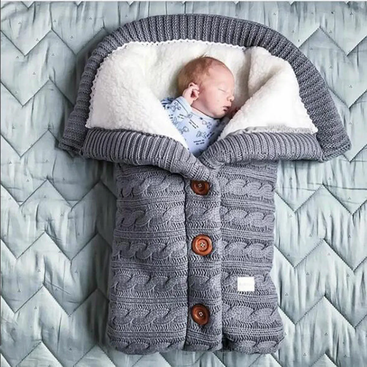 Newborn Baby Winter Warm Sleeping Bags Infant Button Knit Swaddle Wrap