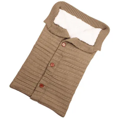 Newborn Baby Winter Warm Sleeping Bags Infant Button Knit Swaddle Wrap