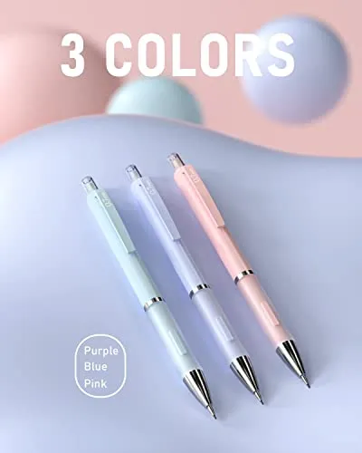 Nicpro 3PCS Pastel Mechanical Pencil Set, Cute Mechanical Pencils 0.7 mm with 6 Tubes HB Lead, 3PCS Eraser & 9PCS Eraser Refill, Aesthetic School Supplies for Writing, Sketching, Drafting-With Case