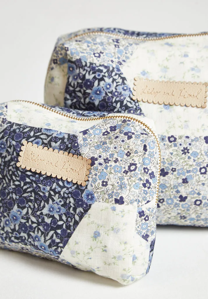 Nola Aster Patchwork Print Wash Bag In Blue