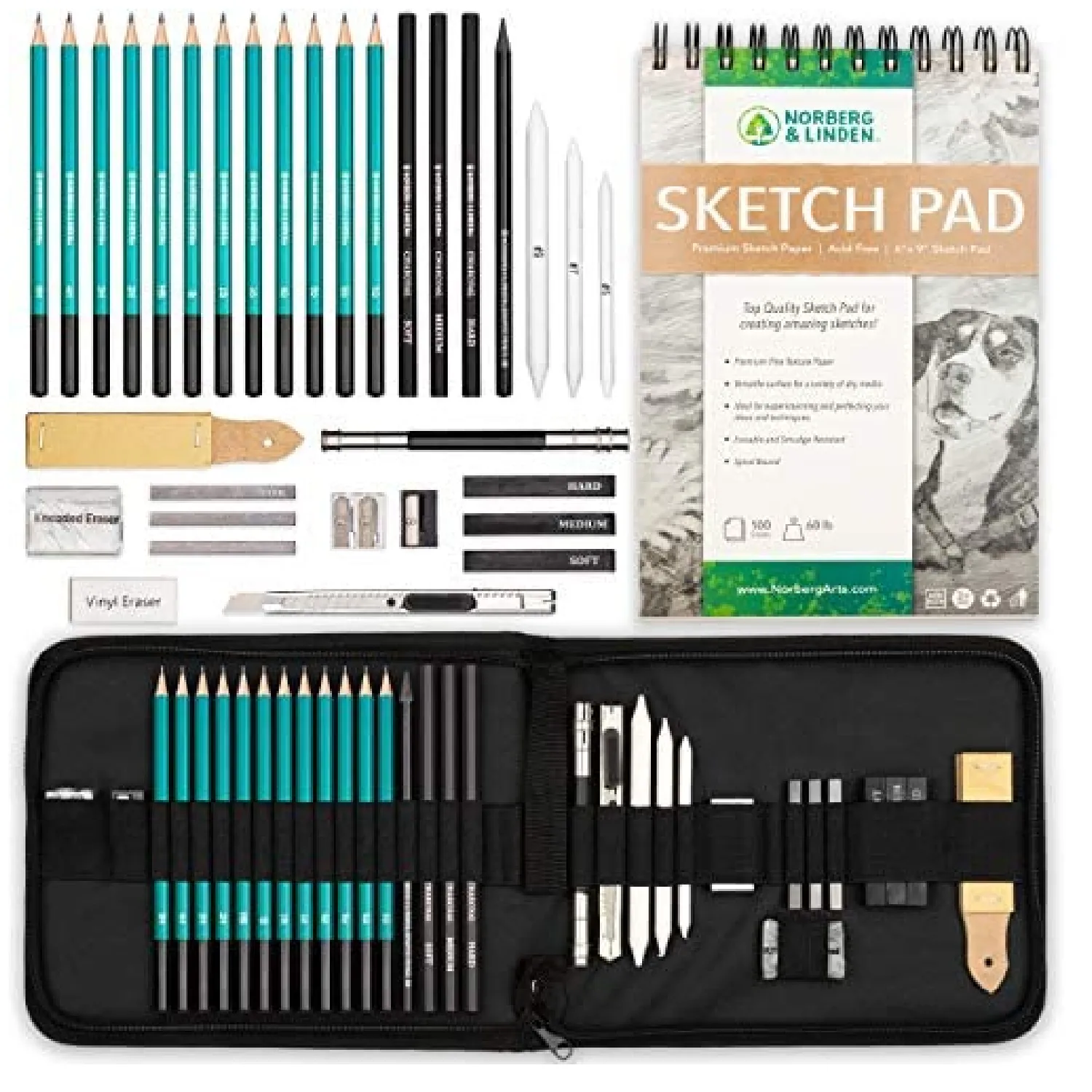 Norberg & Linden XL Graphite & Charcoal Pencils Drawing Set