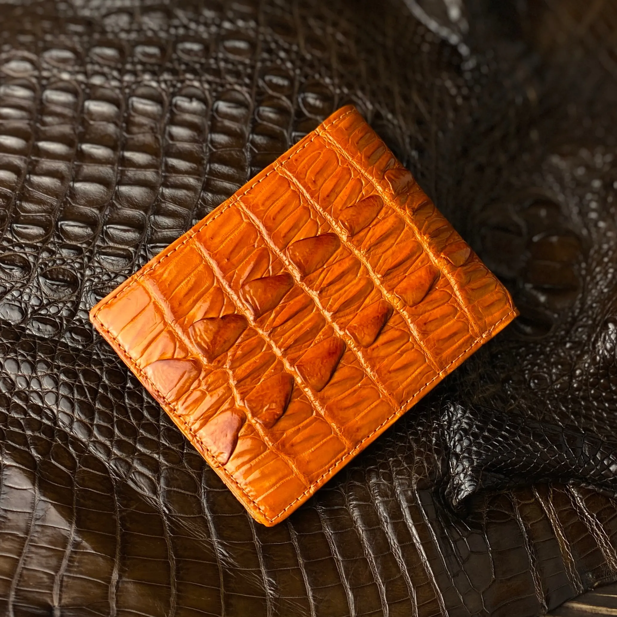 Orange Alligator Tail Leather Bifold Wallet For Men RFID Blocking | VINAM-105