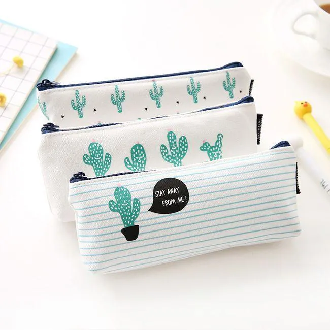 Original Korean Style Simple Hand-painted Cactus Pencil Case Storage Bag Cosmetic Bag NP-H7TGY-1