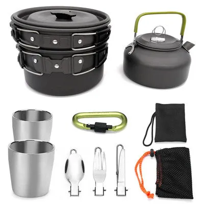 Outdoor Cookware Camping Cookware Tableware Teapot Pot Set Portable Travel Camping Cooking Cutlery Cooking Tool for Picnic