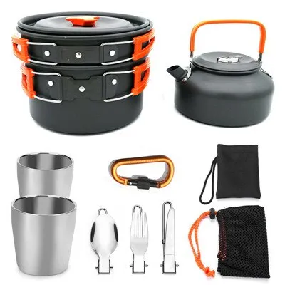 Outdoor Cookware Camping Cookware Tableware Teapot Pot Set Portable Travel Camping Cooking Cutlery Cooking Tool for Picnic