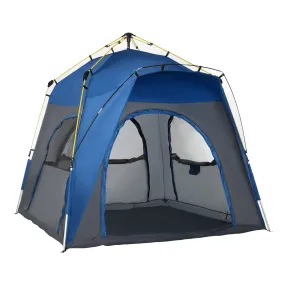 Outsunny Four Man Pop Up Tent Automatic Camping Backpacking Dome Shelter, Grey