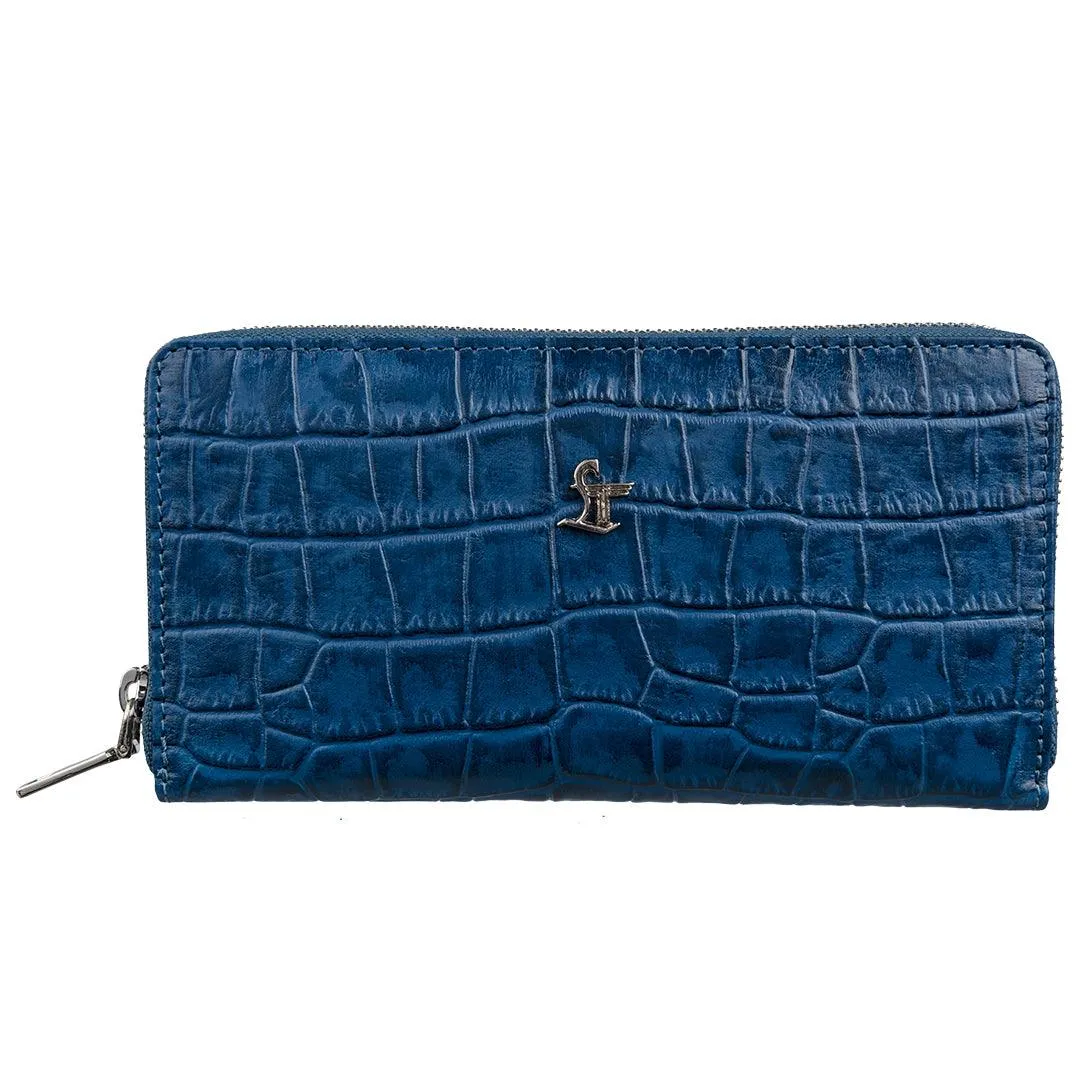 Palm II | Croco Leather Wallet for Women | 100% Genuine Leather | Color: Blue & Black