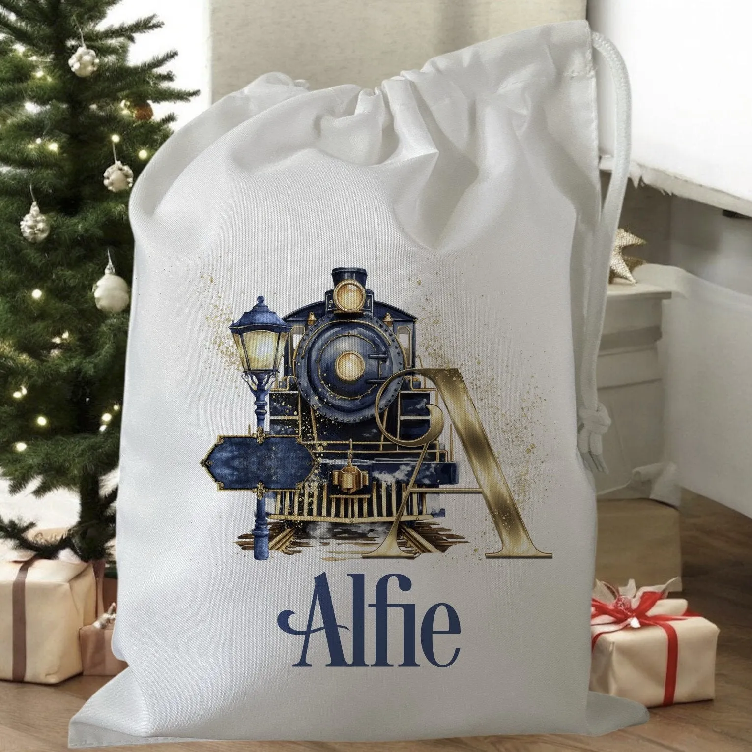 Peronalised Christmas Eve Treat Bag - Blue Gold Express Train