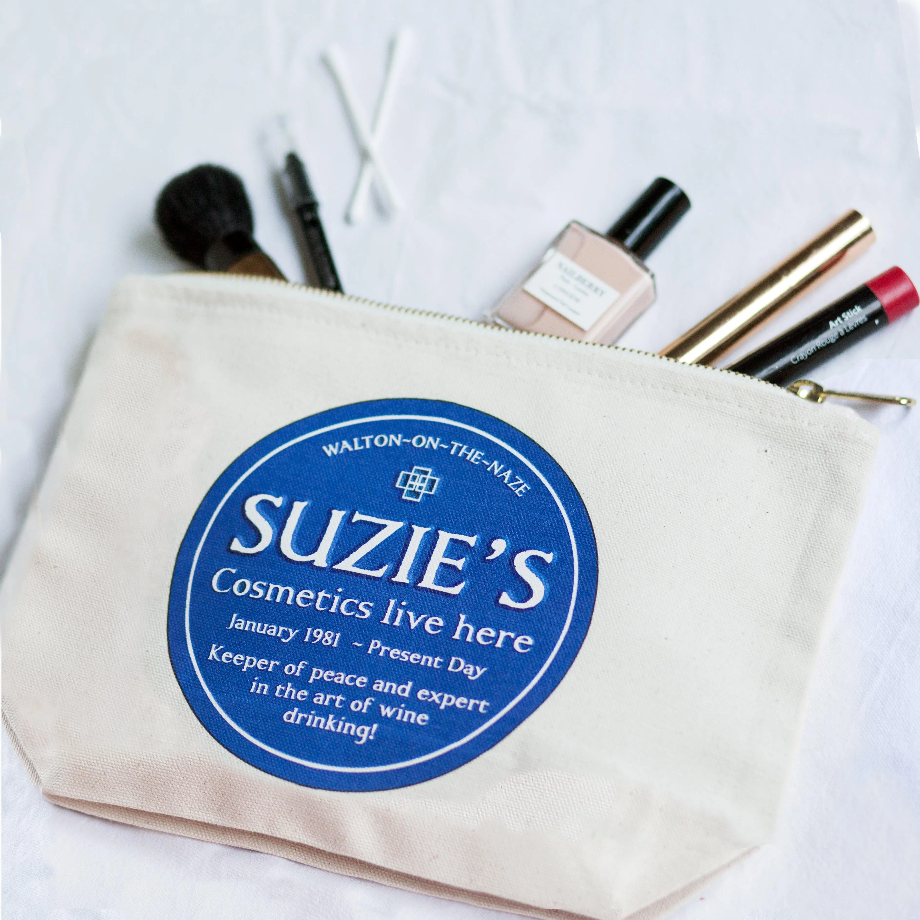 Personalised Blue Plaque Cosmetic Bag