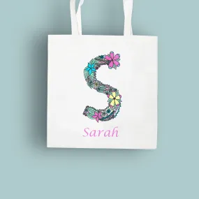 Personalised Floral Alphabet Tote Bag