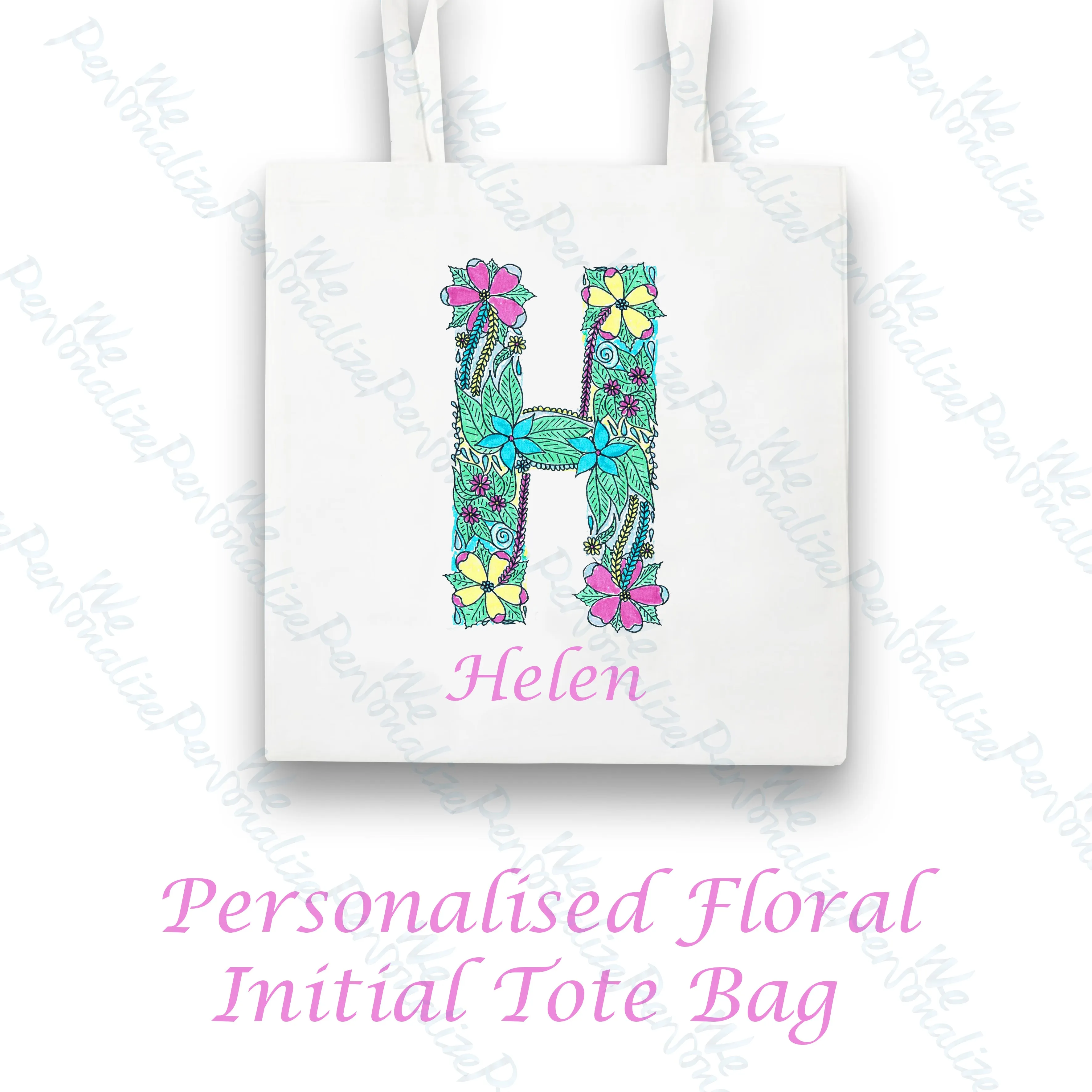 Personalised Floral Alphabet Tote Bag