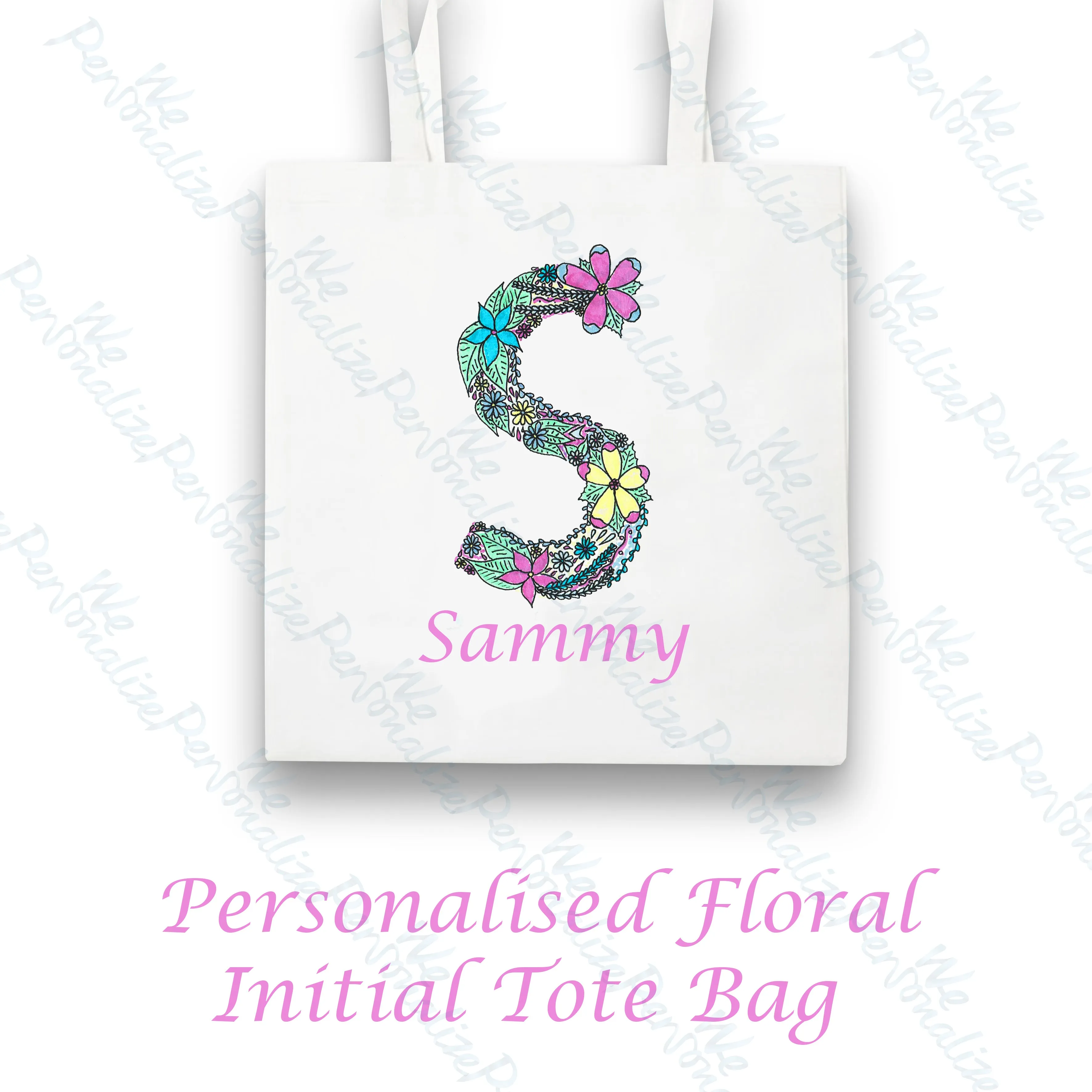 Personalised Floral Alphabet Tote Bag