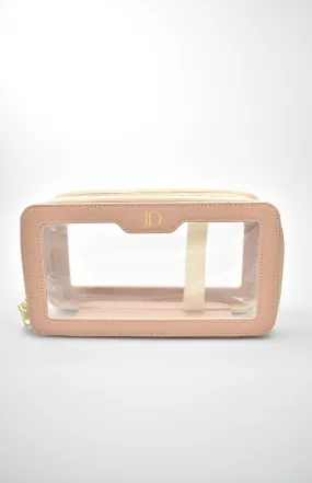 Personalised Leather Clear Makeup Bag - Sandy Beige