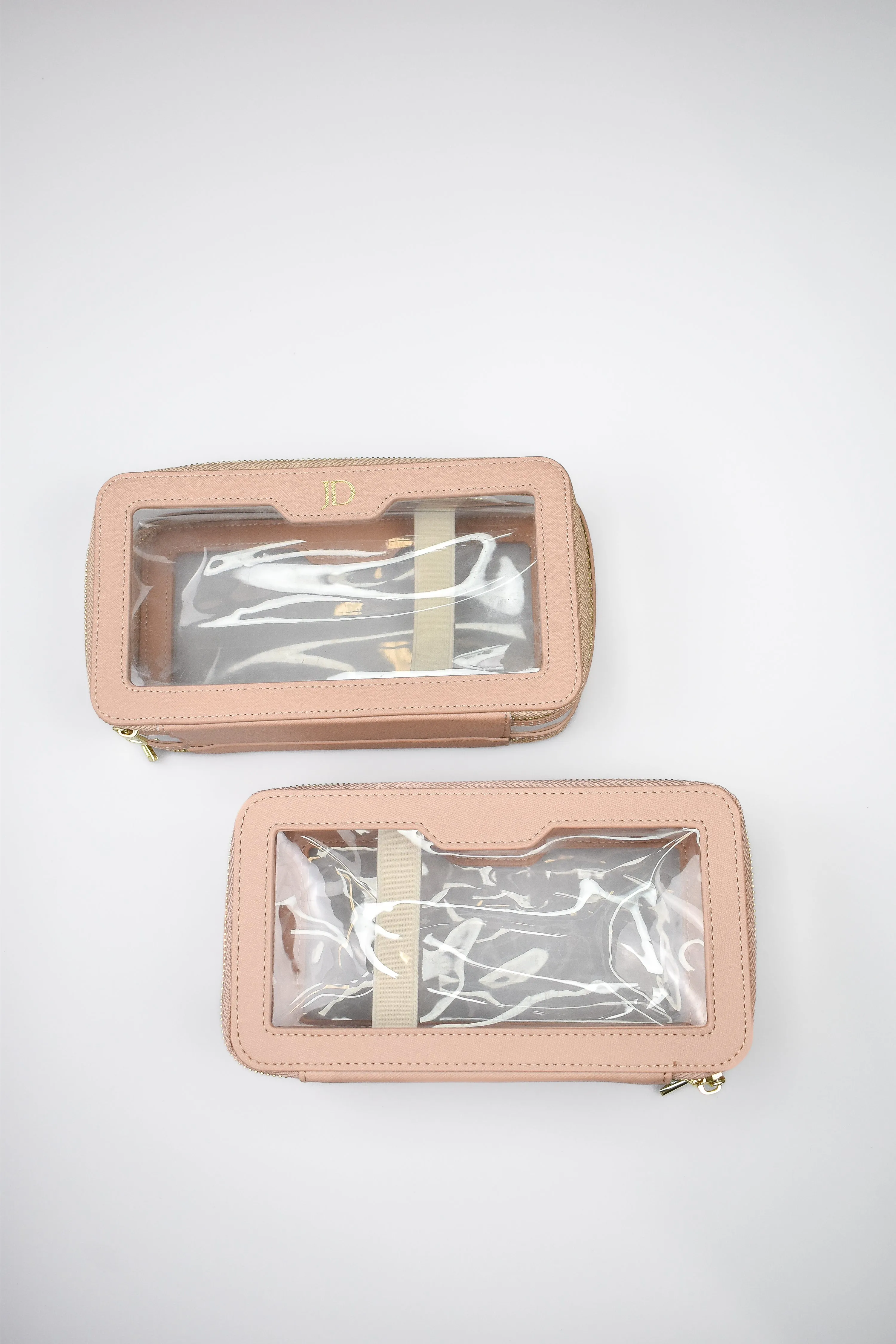 Personalised Leather Clear Makeup Bag - Sandy Beige