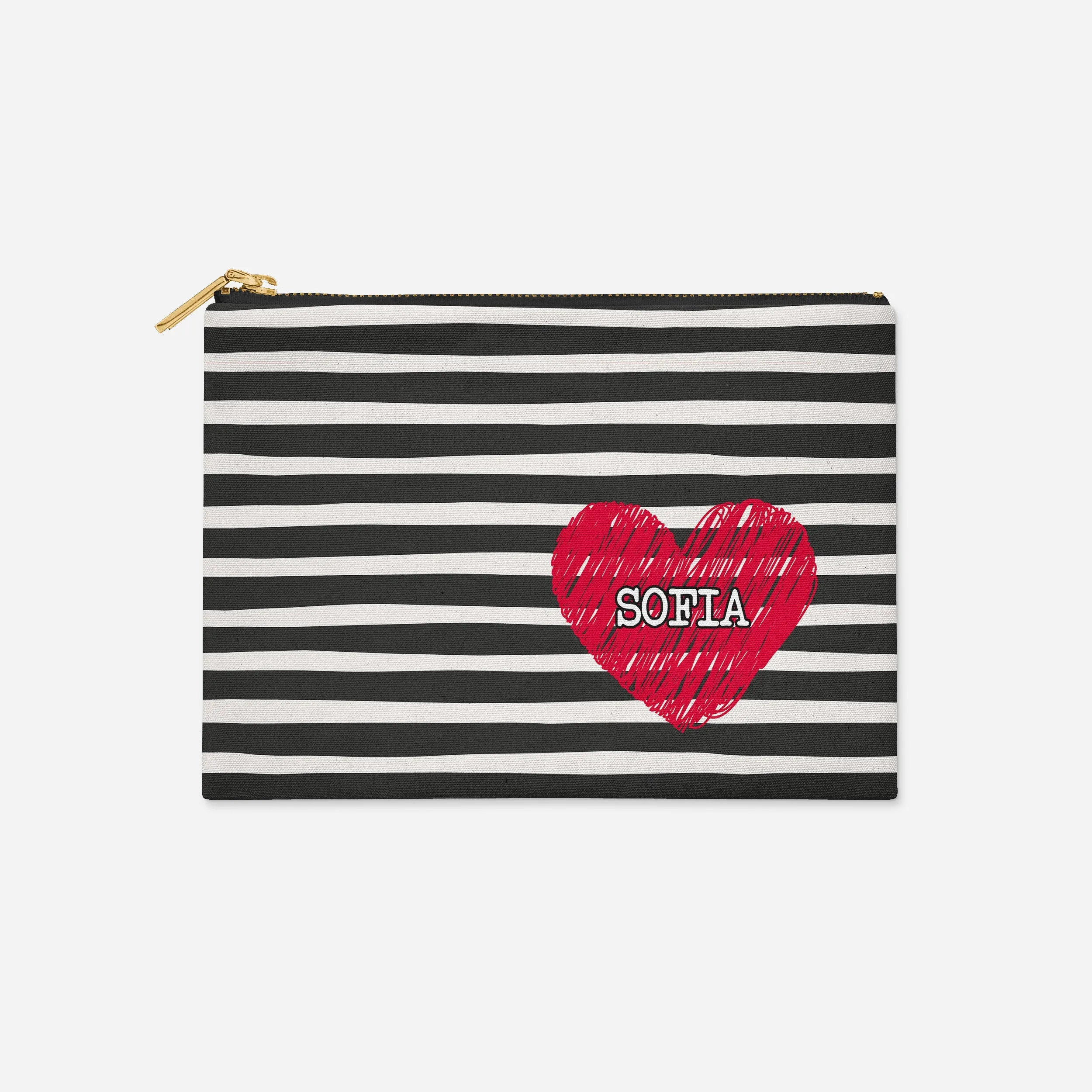 PERSONALIZED ACCESSORY BAG FLAT – SCRIBBLE HEART BLACK/RED