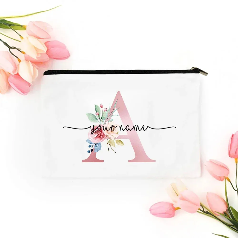 Personalized Makeup Bag Bridesmaid Cosmetic Bags Pouch Gifts for Her Custom Initial Make-up Toiletry Bag Bridesmaid Proposal