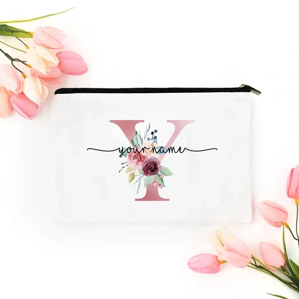 Personalized Makeup Bag Bridesmaid Cosmetic Bags Pouch Gifts for Her Custom Initial Make-up Toiletry Bag Bridesmaid Proposal