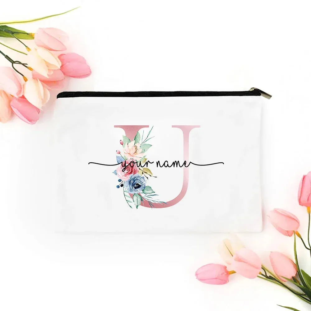 Personalized Makeup Bag Bridesmaid Cosmetic Bags Pouch Gifts for Her Custom Initial Make-up Toiletry Bag Bridesmaid Proposal