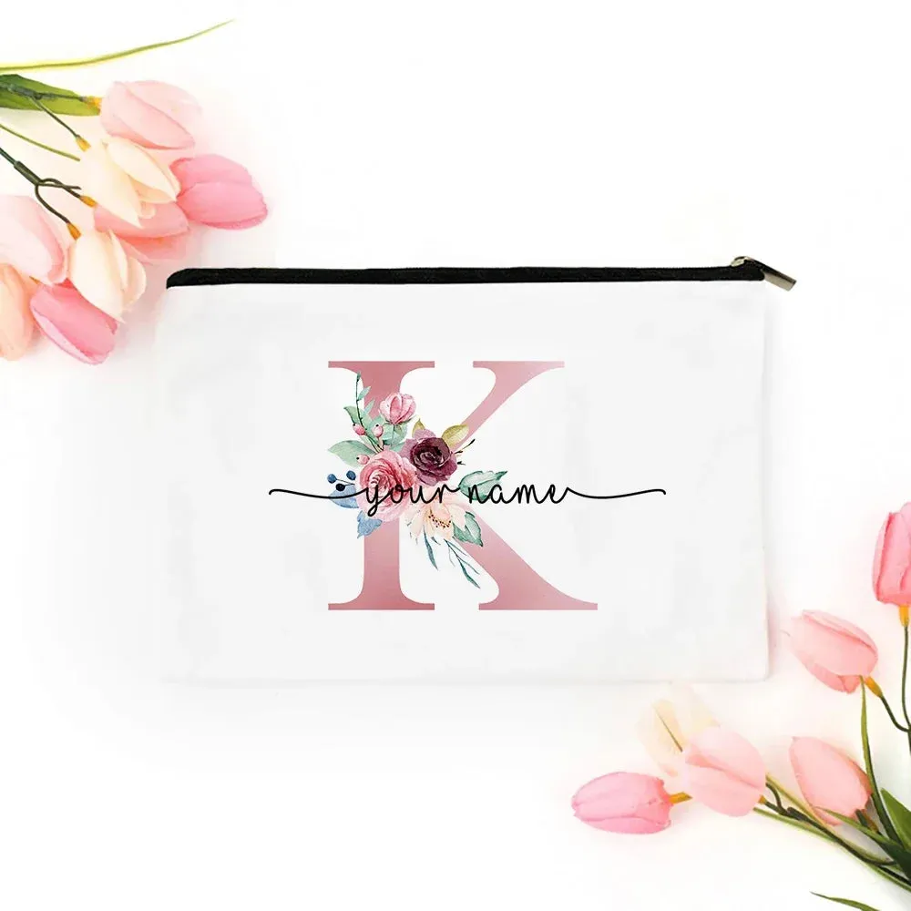 Personalized Makeup Bag Bridesmaid Cosmetic Bags Pouch Gifts for Her Custom Initial Make-up Toiletry Bag Bridesmaid Proposal