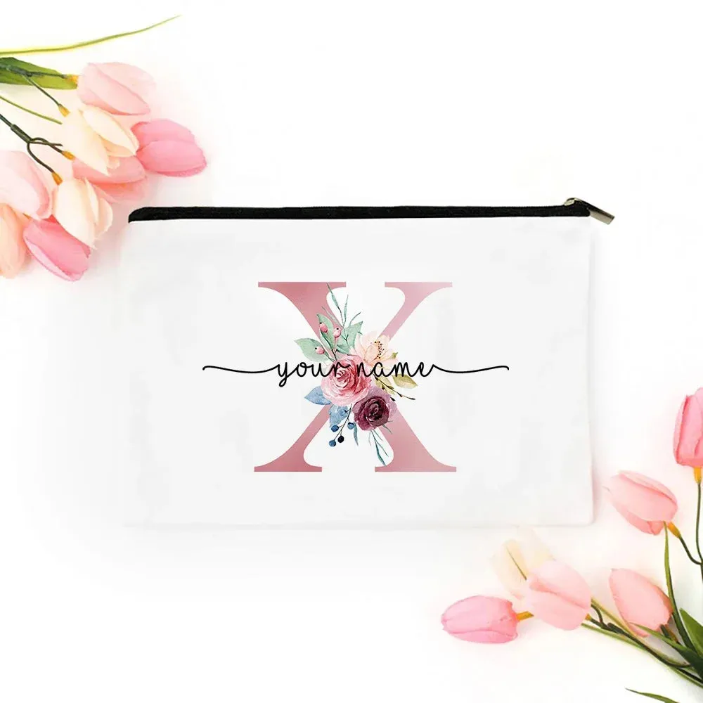 Personalized Makeup Bag Bridesmaid Cosmetic Bags Pouch Gifts for Her Custom Initial Make-up Toiletry Bag Bridesmaid Proposal