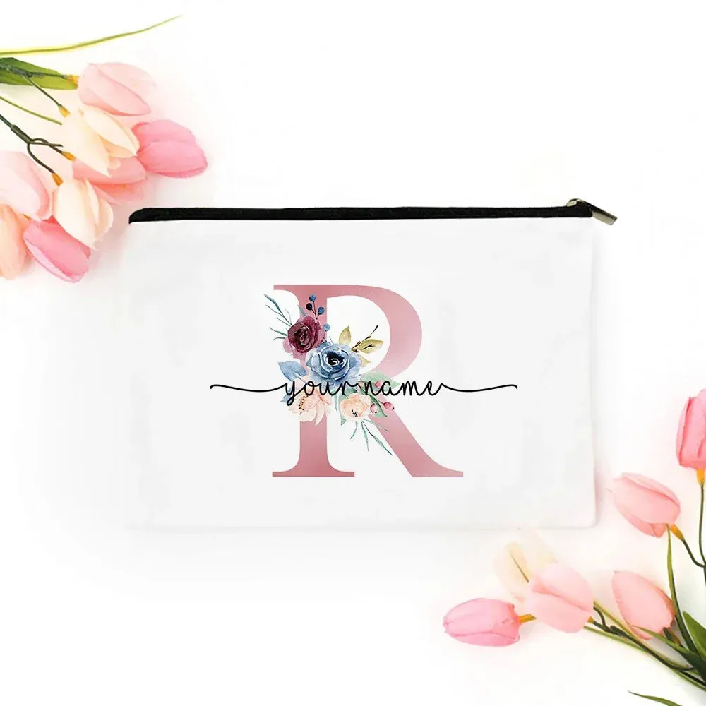 Personalized Makeup Bag Bridesmaid Cosmetic Bags Pouch Gifts for Her Custom Initial Make-up Toiletry Bag Bridesmaid Proposal