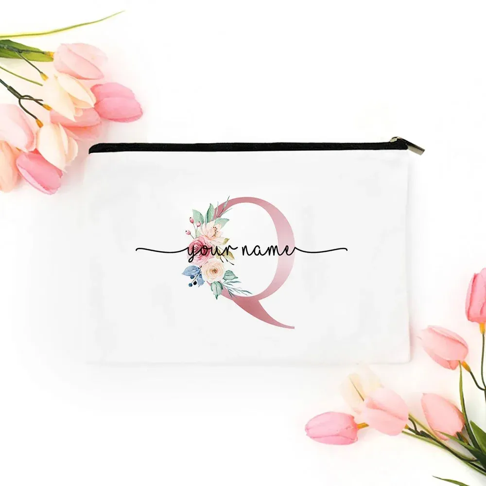 Personalized Makeup Bag Bridesmaid Cosmetic Bags Pouch Gifts for Her Custom Initial Make-up Toiletry Bag Bridesmaid Proposal