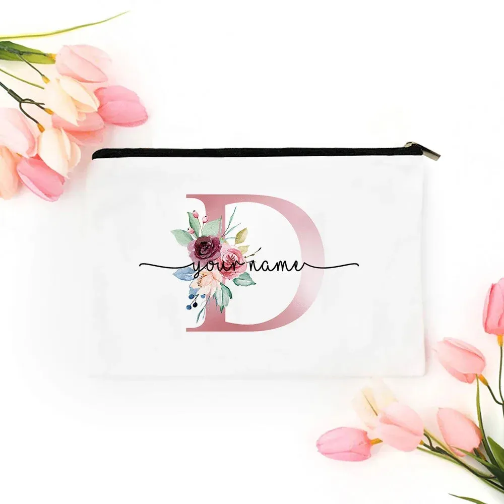 Personalized Makeup Bag Bridesmaid Cosmetic Bags Pouch Gifts for Her Custom Initial Make-up Toiletry Bag Bridesmaid Proposal