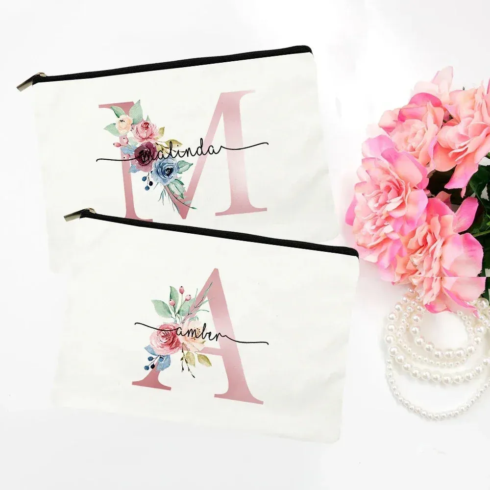 Personalized Makeup Bag Bridesmaid Cosmetic Bags Pouch Gifts for Her Custom Initial Make-up Toiletry Bag Bridesmaid Proposal