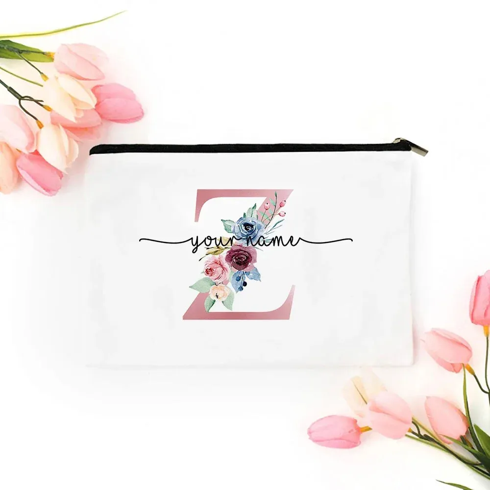 Personalized Makeup Bag Bridesmaid Cosmetic Bags Pouch Gifts for Her Custom Initial Make-up Toiletry Bag Bridesmaid Proposal