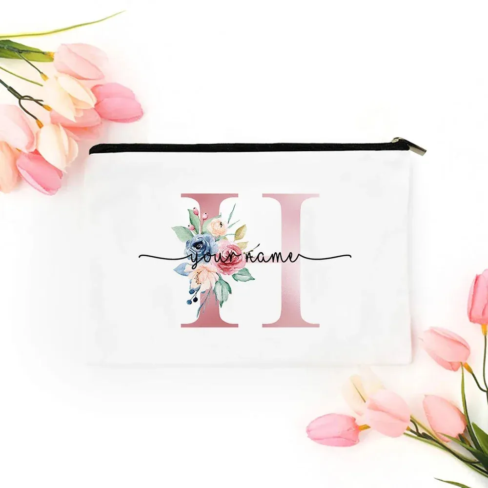 Personalized Makeup Bag Bridesmaid Cosmetic Bags Pouch Gifts for Her Custom Initial Make-up Toiletry Bag Bridesmaid Proposal