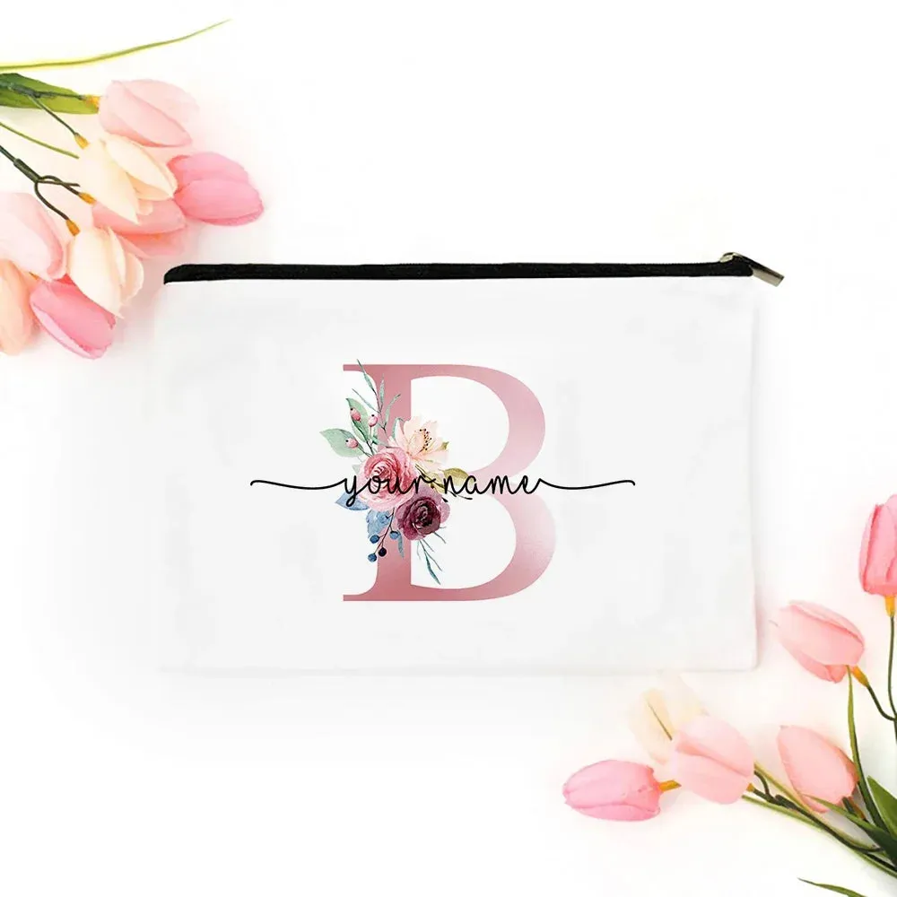 Personalized Makeup Bag Bridesmaid Cosmetic Bags Pouch Gifts for Her Custom Initial Make-up Toiletry Bag Bridesmaid Proposal