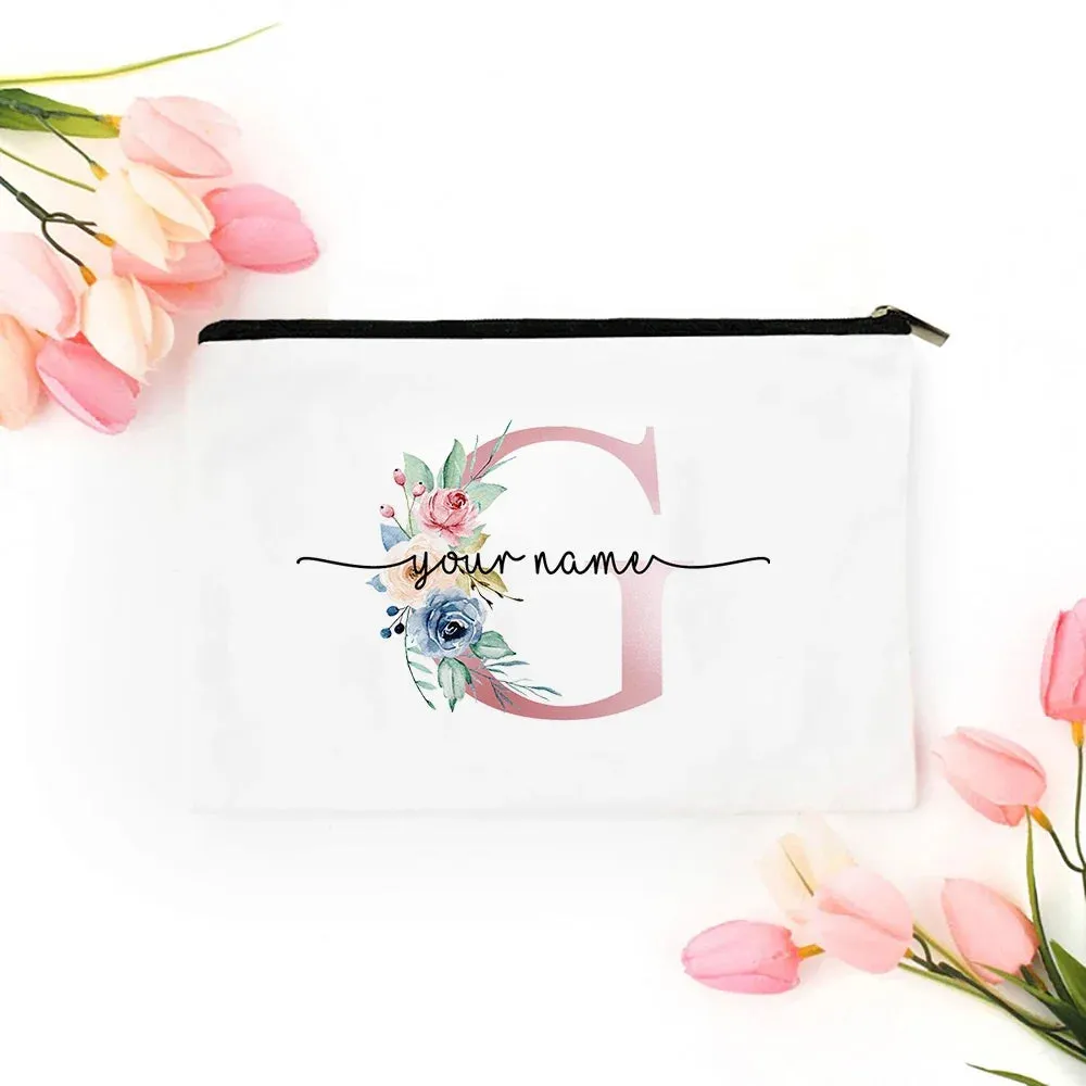 Personalized Makeup Bag Bridesmaid Cosmetic Bags Pouch Gifts for Her Custom Initial Make-up Toiletry Bag Bridesmaid Proposal