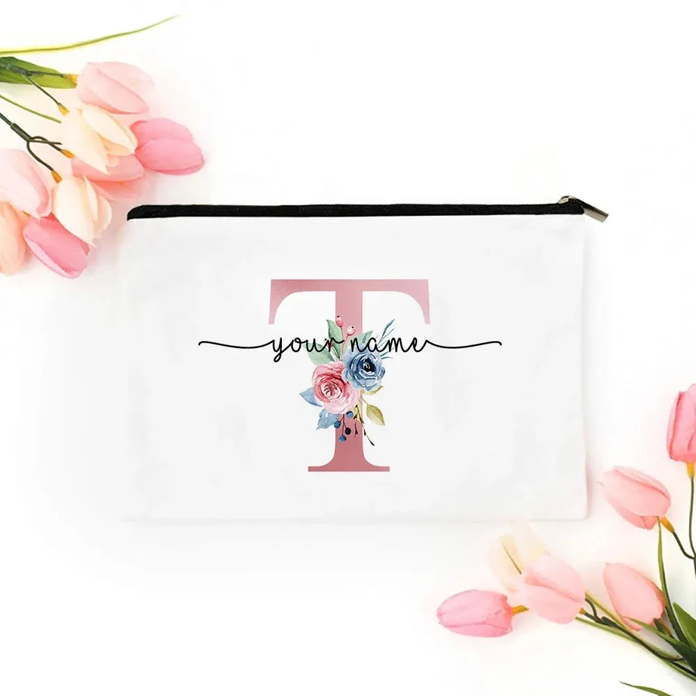 Personalized Makeup Bag Bridesmaid Cosmetic Bags Pouch Gifts for Her Custom Initial Make-up Toiletry Bag Bridesmaid Proposal