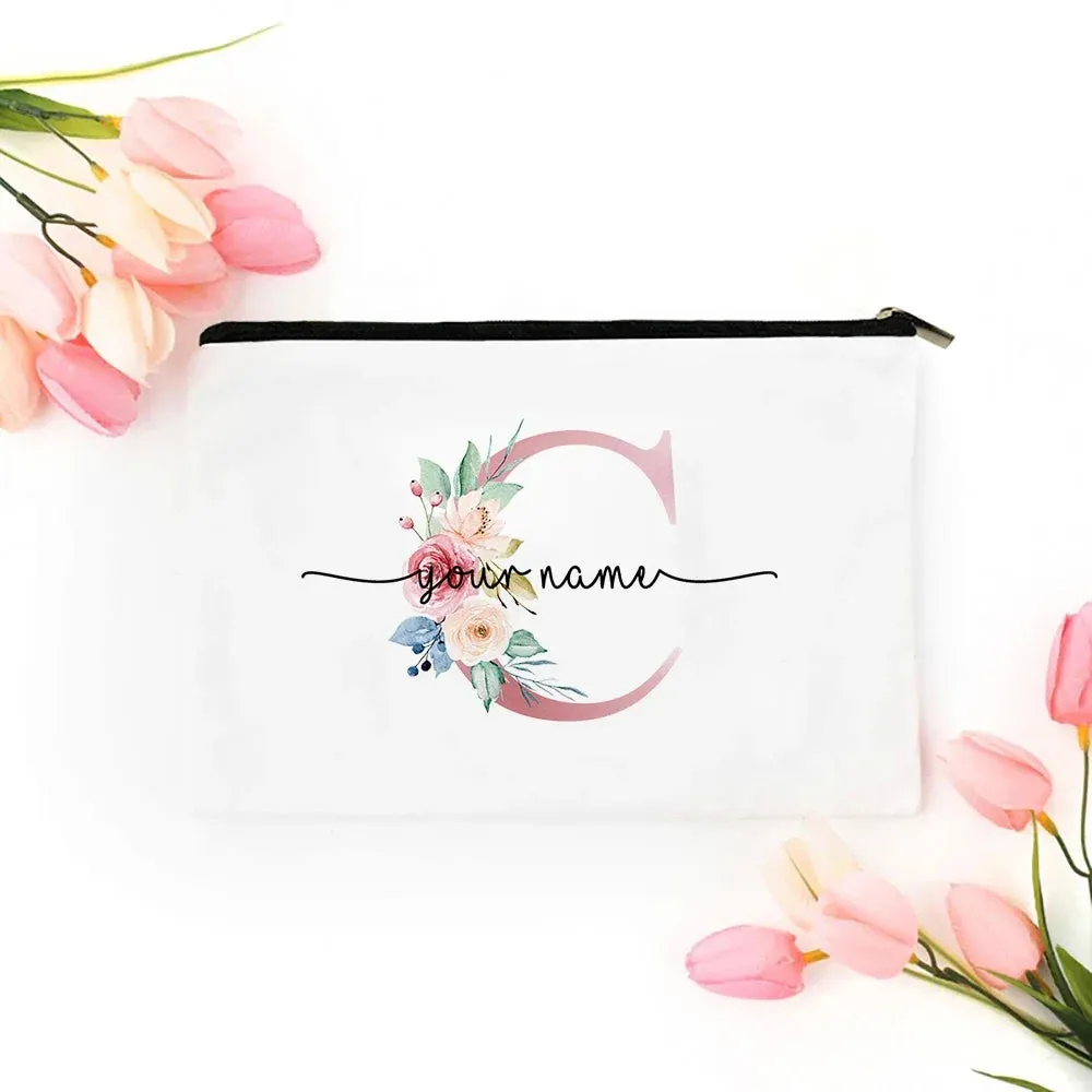 Personalized Makeup Bag Bridesmaid Cosmetic Bags Pouch Gifts for Her Custom Initial Make-up Toiletry Bag Bridesmaid Proposal