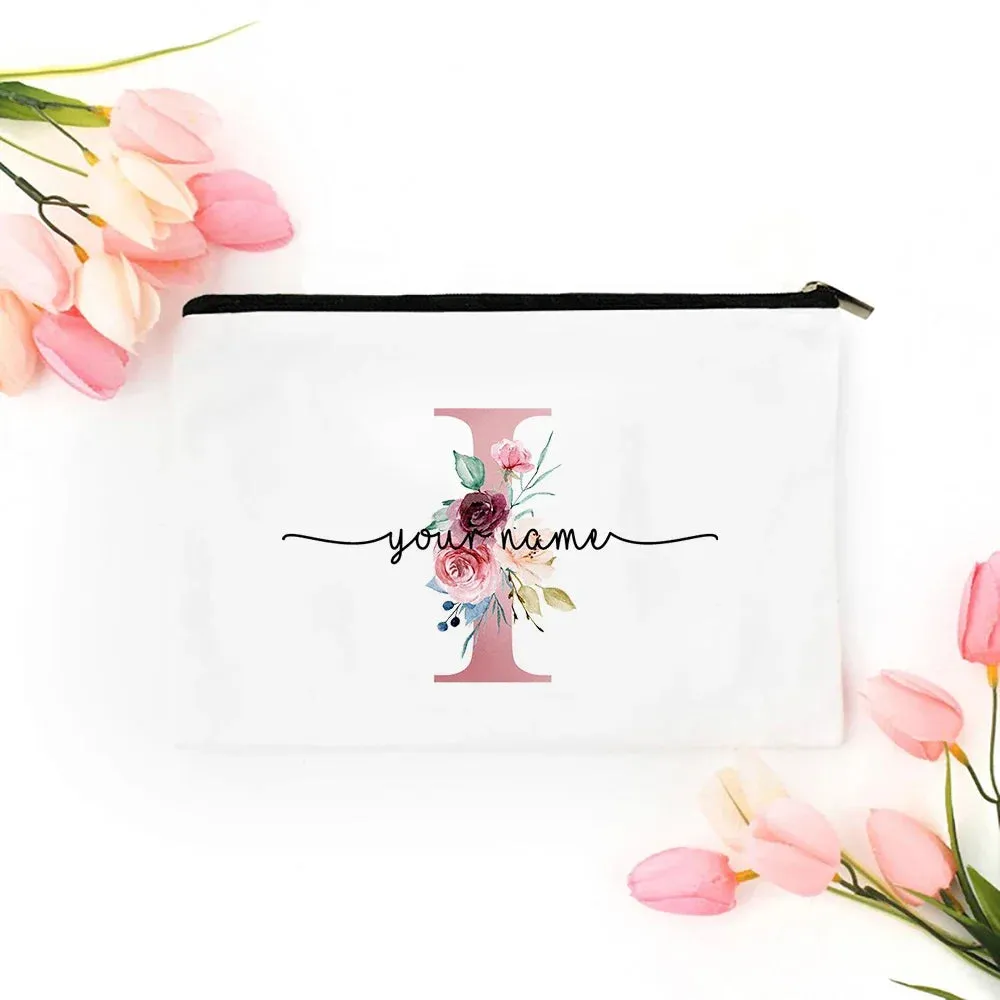 Personalized Makeup Bag Bridesmaid Cosmetic Bags Pouch Gifts for Her Custom Initial Make-up Toiletry Bag Bridesmaid Proposal