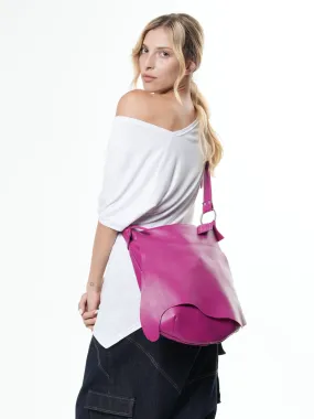 Pink Leather Bag with a Flap