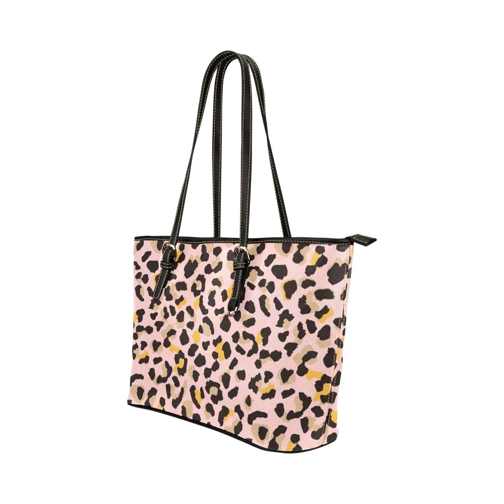 Pink Leopard Tote Bag Purse, Animal Print Cheetah Print Handbag Women Vegan Leather Zip Top Small Large Designer Handmade Ladies Shoulder