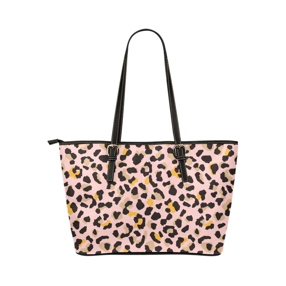 Pink Leopard Tote Bag Purse, Animal Print Cheetah Print Handbag Women Vegan Leather Zip Top Small Large Designer Handmade Ladies Shoulder