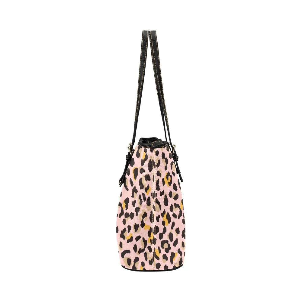 Pink Leopard Tote Bag Purse, Animal Print Cheetah Print Handbag Women Vegan Leather Zip Top Small Large Designer Handmade Ladies Shoulder