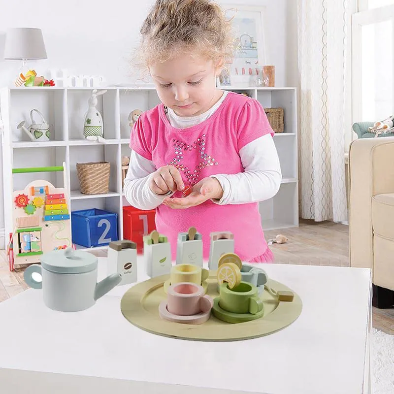 Playbox Wooden Tea Set for Kids, Pretend Play Tea Party Set for Toddlers 20pcs.