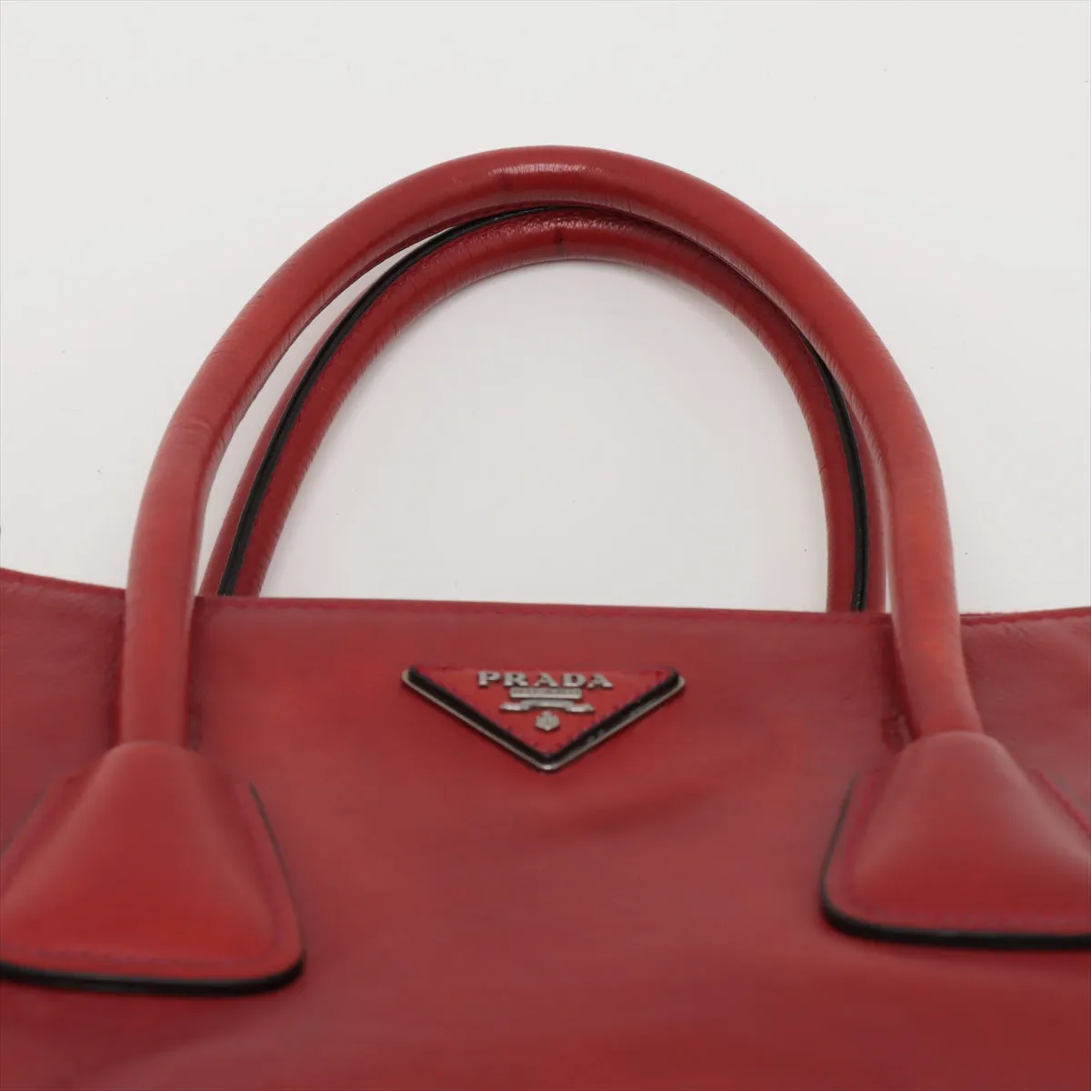 Prada Red Leather Glace Double Zip 2 Way Tote Bag #1941