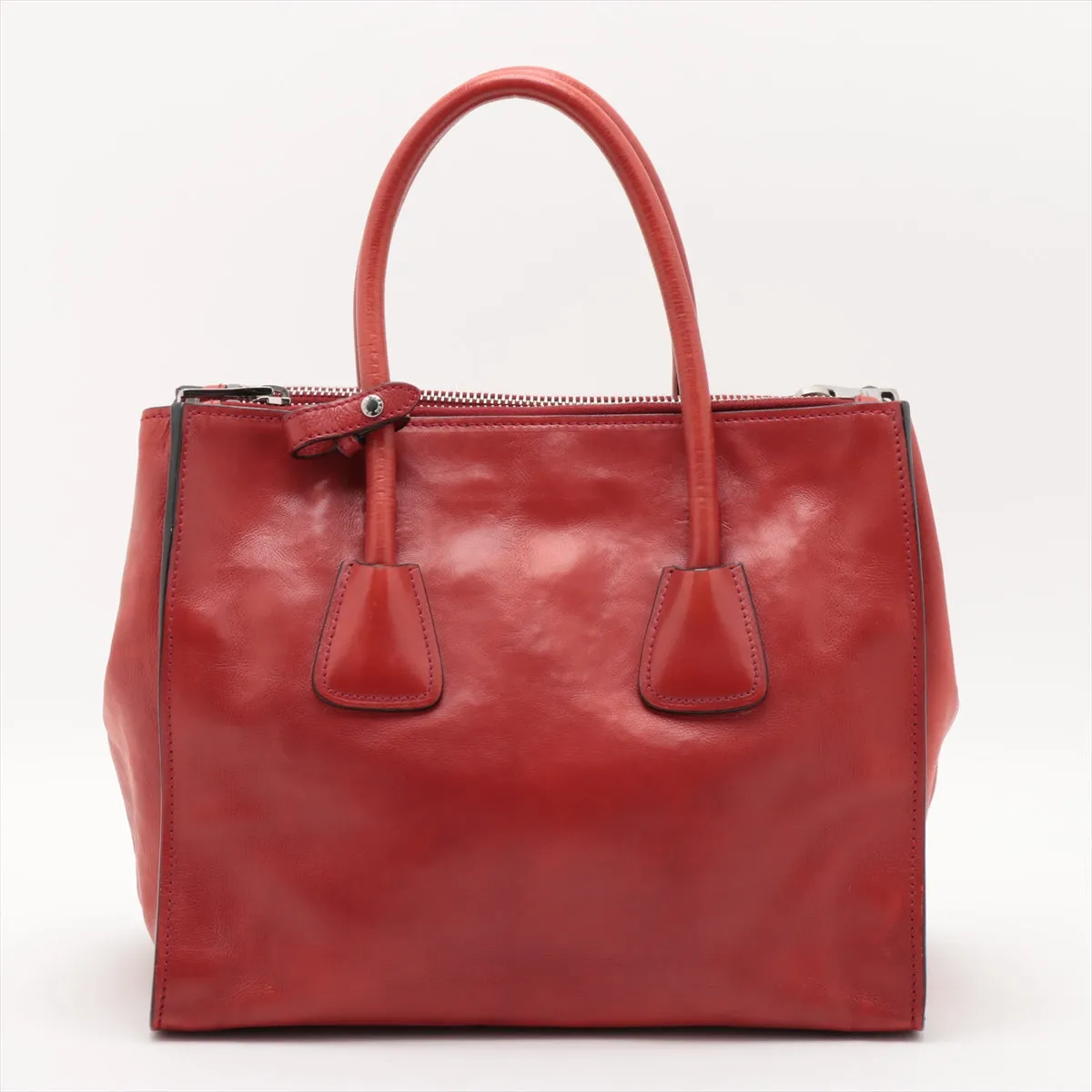 Prada Red Leather Glace Double Zip 2 Way Tote Bag #1941