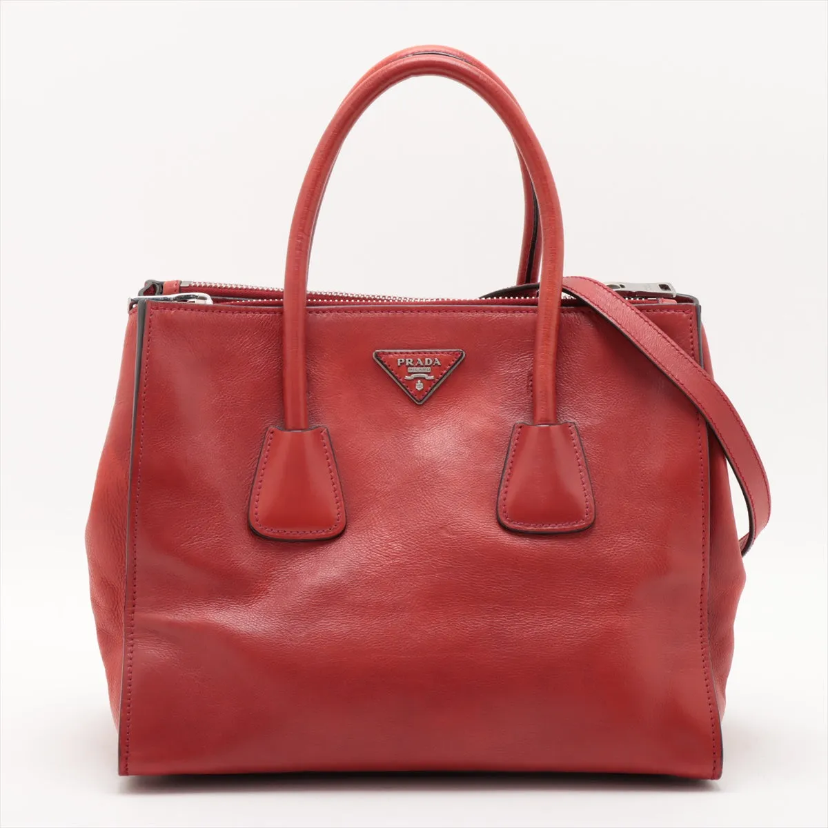 Prada Red Leather Glace Double Zip 2 Way Tote Bag #1941