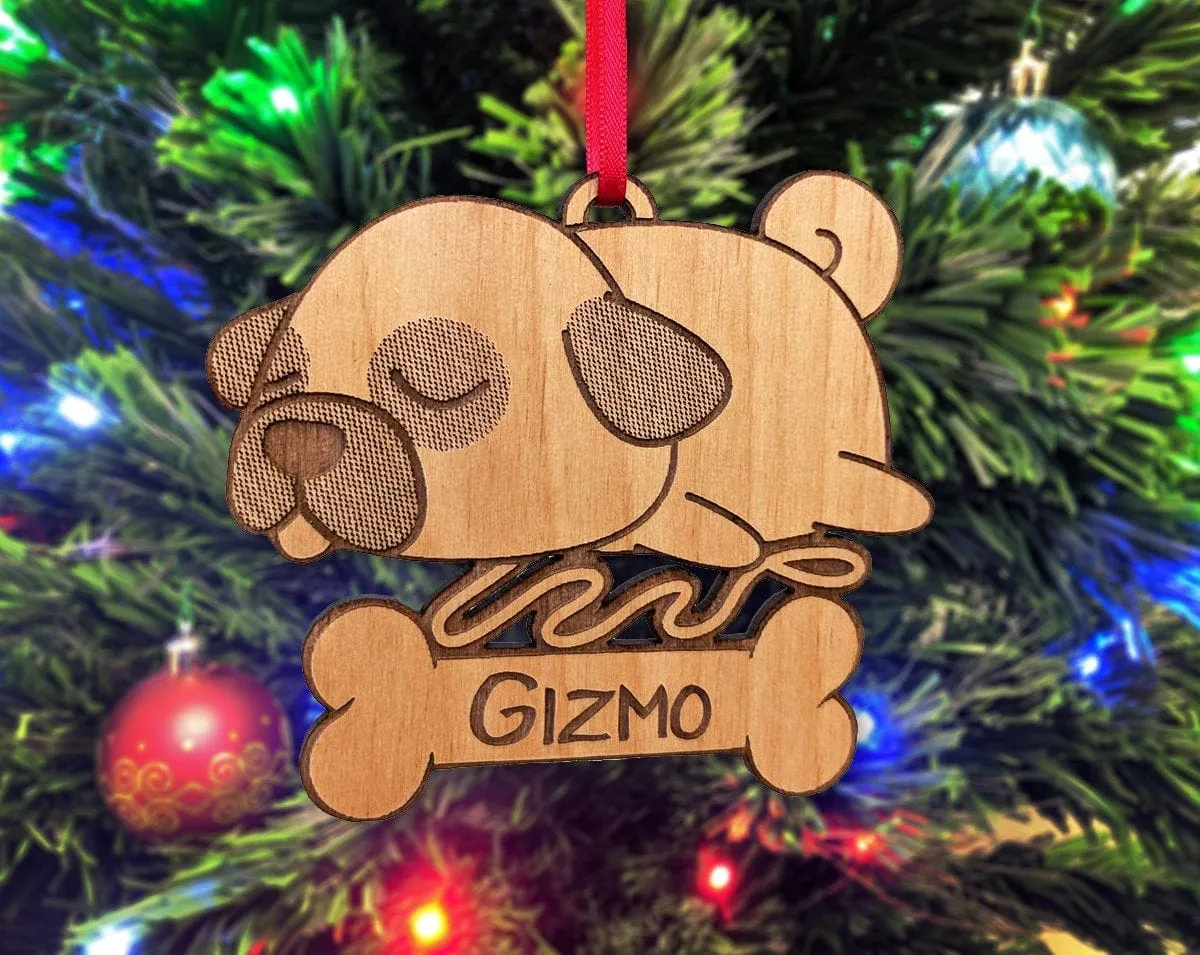 Pug Wood Engraved Christmas Custom Ornament Best Friend Dog Mommy Personalized Adoption Gift New Puppy Pet Gift for Kids Sister Pug Lover