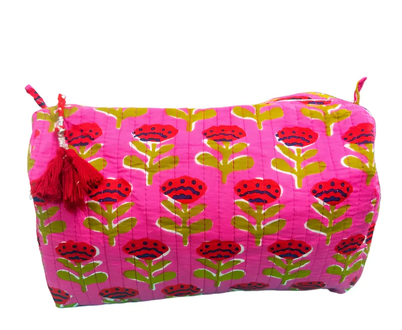 Quilted Cosmetic Bag  Hot Pink Floral