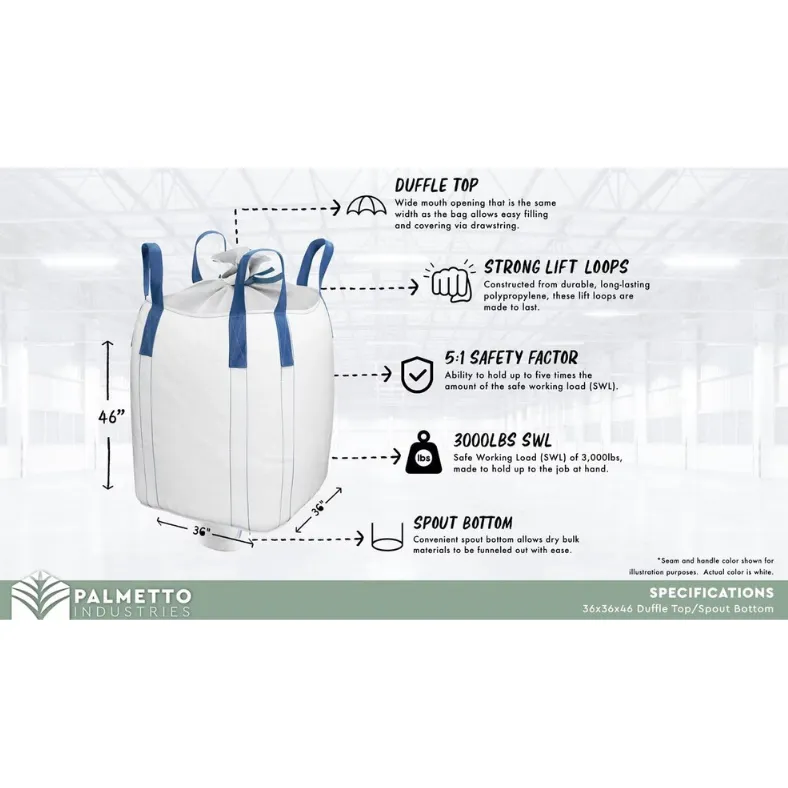 Reinforced Bulk Bag (FIBC) - Duffle Top, Spout Bottom