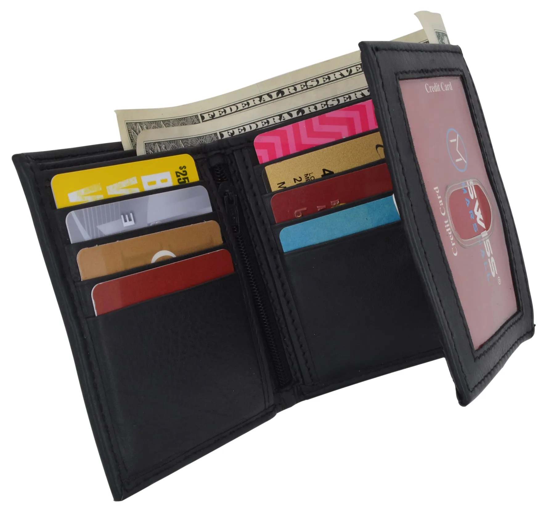 RFID Trifold Premium Leather Mens Card Holder Wallet W/ Outside ID Window